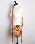 American Darling Messenger Bag for Women, Hand Tooled Floral Leather, Hair-On Cowhide, Woven Saddle Blanket, Genuine Leather