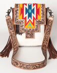 American Darling Messenger Bag for Women, Hand Tooled Floral Leather, Hair-On Cowhide, Woven Saddle Blanket, Genuine Leather