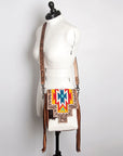 American Darling Messenger Bag for Women, Hand Tooled Floral Leather, Hair-On Cowhide, Woven Saddle Blanket, Genuine Leather