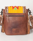 American Darling Messenger Bag for Women, Hand Tooled Floral Leather, Hair-On Cowhide, Woven Saddle Blanket, Genuine Leather