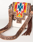 American Darling Messenger Bag for Women, Hand Tooled Floral Leather, Hair-On Cowhide, Woven Saddle Blanket, Genuine Leather
