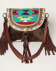 American Darling ADBGZ616A Messenger Hand Tooled Saddle Blanket Hair On Genuine Leather Women Bag Western Handbag Purse