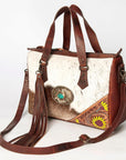 American Darling ADBGZ620 Briefcase Hand Tooled Hair-On Genuine Leather Women Bag Western Handbag Purse