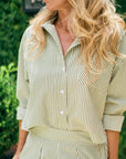 MASON'S DAUGHTER | the Cropped Boyfriend Shirt, Seersucker Olive & Ivory