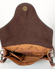 American Darling Cross body Bag Western Leather Hair-On Cowhide Hand Tooled Floral Turquoise Concho 8in x 10in