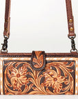 American Darling Small Cross body Bag Western Leather Hand Tooled Floral Carved Buck Stitched Genuine Leather 4.5x8