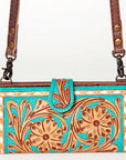 American Darling Small Cross body Bag Western Leather Hand Tooled Floral Carved Buck Stitched Genuine Leather 4.5x8