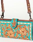 American Darling Small Cross body Bag Western Leather Hand Tooled Floral Carved Buck Stitched Genuine Leather 4.5x8