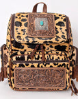 American Darling Backpack for Women, Hand Tooled Floral Leather, Hair-On Cowhide, Turquoise Concho, Genuine Western Leather