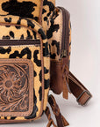 American Darling Backpack for Women, Hand Tooled Floral Leather, Hair-On Cowhide, Turquoise Concho, Genuine Western Leather