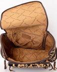 American Darling Backpack for Women, Hand Tooled Floral Leather, Hair-On Cowhide, Turquoise Concho, Genuine Western Leather