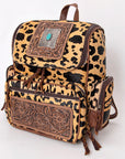 American Darling Backpack for Women, Hand Tooled Floral Leather, Hair-On Cowhide, Turquoise Concho, Genuine Western Leather