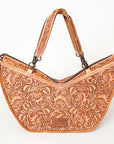 American Darling Tote Bag Western Leather Hand Tooled Floral Carved Full Grain Vegetable Tanned Genuine Leather 13x19