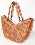 American Darling Tote Bag Western Leather Hand Tooled Floral Carved Full Grain Vegetable Tanned Genuine Leather 13x19
