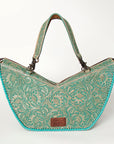 American Darling Tote Bag Western Leather Hand Tooled Floral Carved Full Grain Vegetable Tanned Genuine Leather 13x19