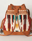American Darling Bucket Bag for Women, Hand Tooled Floral Leather, Hand-Woven Saddle Blanket, Western Style Genuine Leather