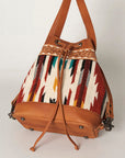 American Darling Bucket Bag for Women, Hand Tooled Floral Leather, Hand-Woven Saddle Blanket, Western Style Genuine Leather