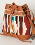 American Darling Bucket Bag for Women, Hand Tooled Floral Leather, Hand-Woven Saddle Blanket, Western Style Genuine Leather