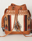 American Darling Bucket Bag for Women, Hand Tooled Floral Leather, Hand-Woven Saddle Blanket, Western Style Genuine Leather