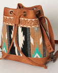 American Darling Bucket Bag for Women, Hand Tooled Floral Leather, Hand-Woven Saddle Blanket, Western Style Genuine Leather