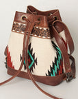 American Darling Bucket Bag for Women, Hand Tooled Floral Leather, Hand-Woven Saddle Blanket, Western Style Genuine Leather
