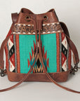 American Darling Bucket Bag for Women, Hand Tooled Floral Leather, Hand-Woven Saddle Blanket, Western Style Genuine Leather