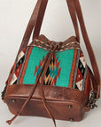American Darling Bucket Bag for Women, Hand Tooled Floral Leather, Hand-Woven Saddle Blanket, Western Style Genuine Leather