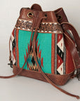 American Darling Bucket Bag for Women, Hand Tooled Floral Leather, Hand-Woven Saddle Blanket, Western Style Genuine Leather