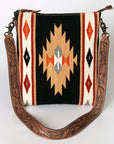 American Darling Large Cross body Bag for Women, Hand Tooled Floral Leather, Hand Woven Saddle Blanket, Genuine Leather Purse