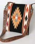 American Darling Large Cross body Bag for Women, Hand Tooled Floral Leather, Hand Woven Saddle Blanket, Genuine Leather Purse