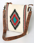 American Darling Large Cross body Bag for Women, Hand Tooled Floral Leather, Hand Woven Saddle Blanket, Genuine Leather Purse