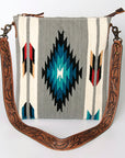 American Darling Large Cross body Bag for Women, Hand Tooled Floral Leather, Hand Woven Saddle Blanket, Genuine Leather Purse