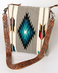 American Darling Large Cross body Bag for Women, Hand Tooled Floral Leather, Hand Woven Saddle Blanket, Genuine Leather Purse