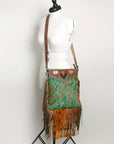 American Darling Messenger Hand Tooled Hair On Genuine Leather Western Women Bag Handbag Purse | Cute