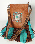 American Darling Messenger Hand Tooled Hair On Genuine Leather Western Women Bag Handbag Purse | Cute