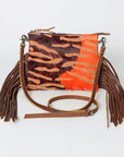 American Darling Western Small Crossbody Bag – Genuine Hair-On Cowhide Leather with Fringes, Adjustable Strap, Handcrafted in Texas