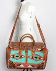 American Darling ADBG516 Duffel Hand Tooled Saddle Blanket Genuine Leather Women Bag Western Handbag Purse