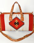 American Darling Duffel Bag for Travel, Hand Tooled Floral Leather & Woven Saddle Blanket, Genuine Western Leather Weekender