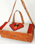 American Darling Duffel Bag for Travel, Hand Tooled Floral Leather & Woven Saddle Blanket, Genuine Western Leather Weekender