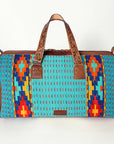 American Darling Duffel Bag for Travel, Hand Tooled Floral Leather & Woven Saddle Blanket, Genuine Western Leather Weekender