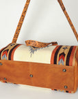 American Darling Duffel Bag for Travel, Hand Tooled Floral Leather & Woven Saddle Blanket, Genuine Western Leather Weekender