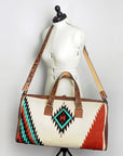 American Darling Duffel Bag for Travel, Hand Tooled Floral Leather & Woven Saddle Blanket, Genuine Western Leather Weekender