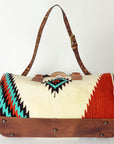 American Darling Duffel Bag for Travel, Hand Tooled Floral Leather & Woven Saddle Blanket, Genuine Western Leather Weekender