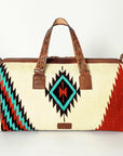 American Darling Duffel Bag for Travel, Hand Tooled Floral Leather & Woven Saddle Blanket, Genuine Western Leather Weekender