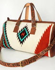 American Darling Duffel Bag for Travel, Hand Tooled Floral Leather & Woven Saddle Blanket, Genuine Western Leather Weekender