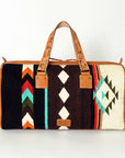 American Darling Duffel Bag for Travel, Hand Tooled Floral Leather & Woven Saddle Blanket, Genuine Western Leather Weekender