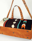 American Darling Duffel Bag for Travel, Hand Tooled Floral Leather & Woven Saddle Blanket, Genuine Western Leather Weekender