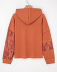 Stripe Waffle Patchwork Hooded Long Sleeve Top