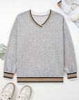 Varsity Contrast Stripe Trim V-Neck Sweatshirt