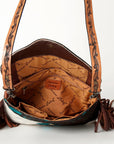 American Darling Cross body Bag Western Leather Hair-On Cowhide Braided Detail with Fringes 8in x 11in